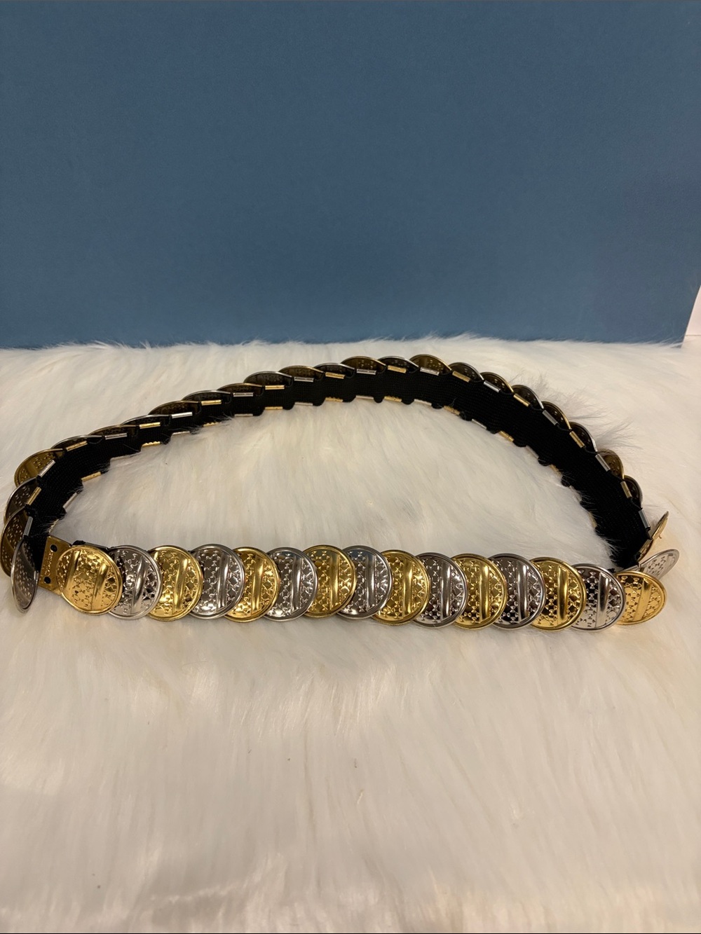 Gold & Silver Coin Chain Stretch Belt - Women Accessories